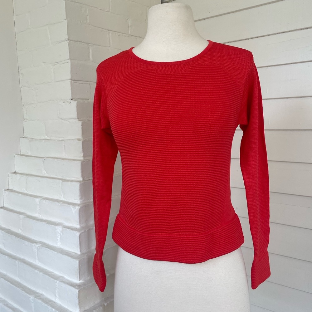 Parker Red Stretch Knit Long Sleeve Top